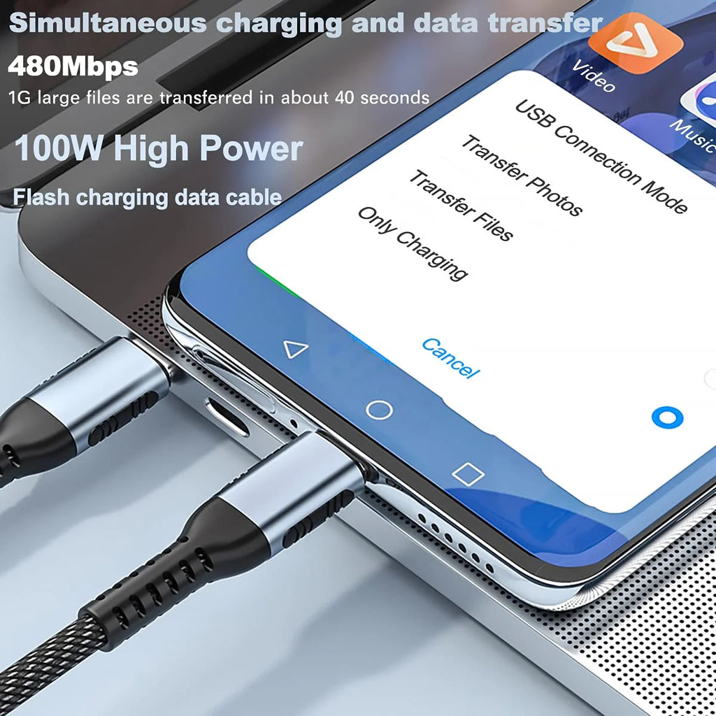 Câble USB-C vers USB-C 100 W tressé – charge rapide