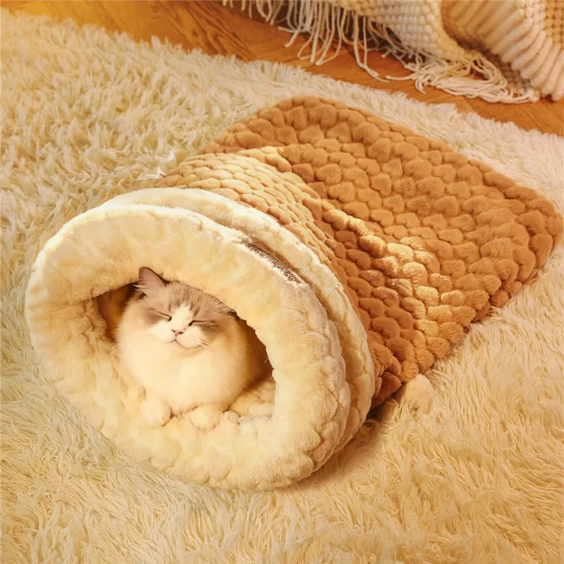Sac de couchage douillet pour chat – lit grotte chaud en peluche