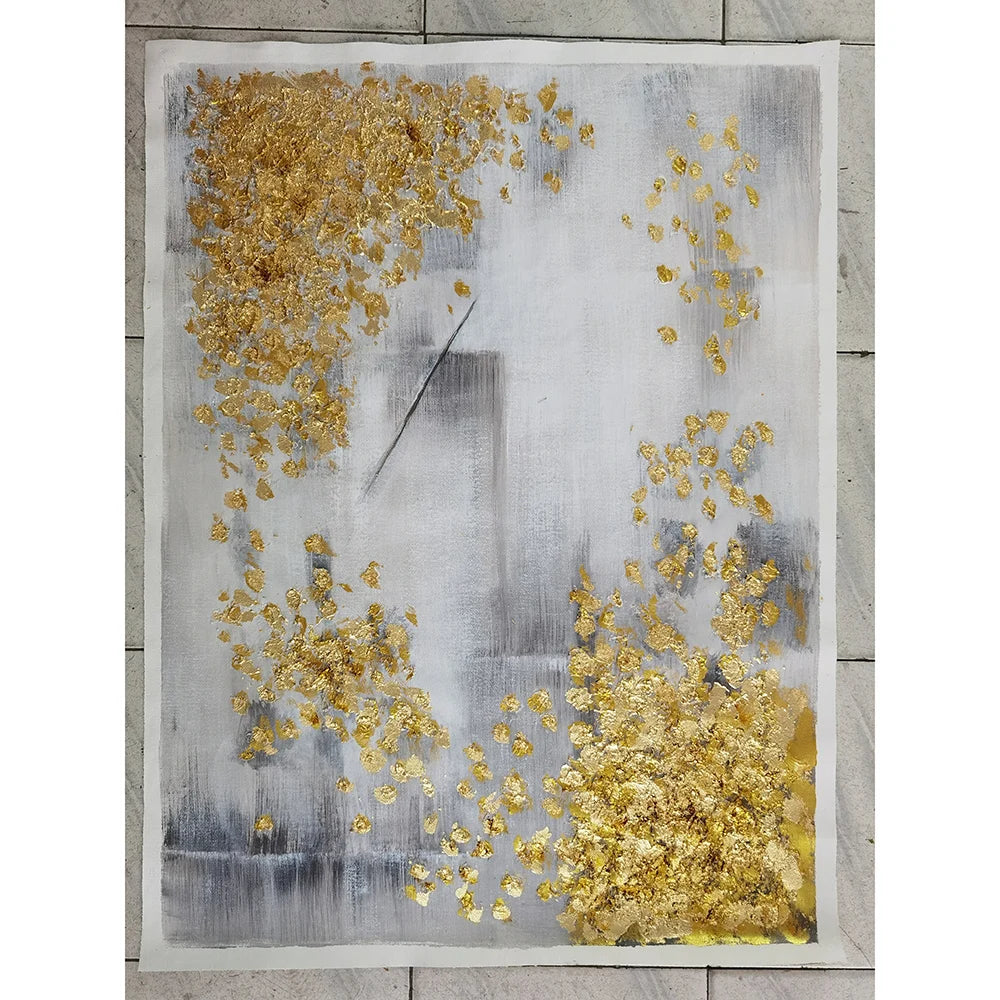 Tableau abstrait doré texturé peint à la main – décoration murale