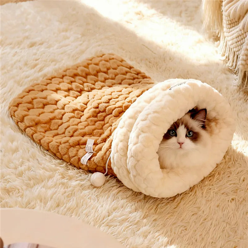 Sac de couchage douillet pour chat – lit grotte chaud en peluche