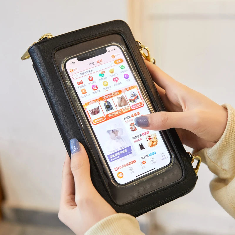 Mini sac bandoulière pour téléphone à fenêtre tactile