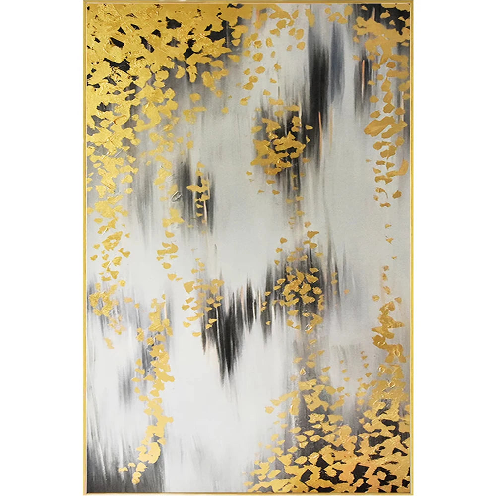 Tableau abstrait doré texturé peint à la main – décoration murale