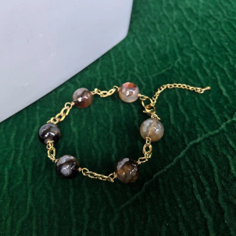 Bracelet en acier inoxydable doré à l'or 18 carats – pierres naturelles