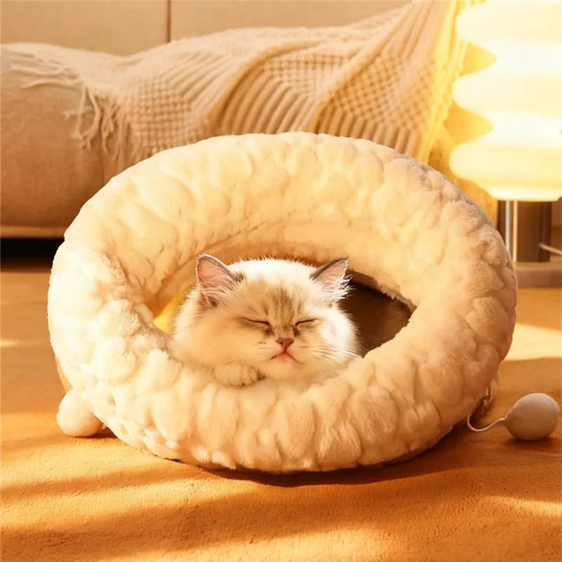 Sac de couchage douillet pour chat – lit grotte chaud en peluche