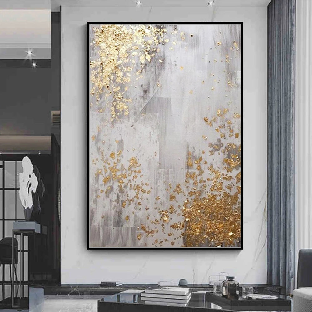 Tableau abstrait doré texturé peint à la main – décoration murale