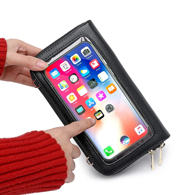 Mini sac bandoulière pour téléphone à fenêtre tactile