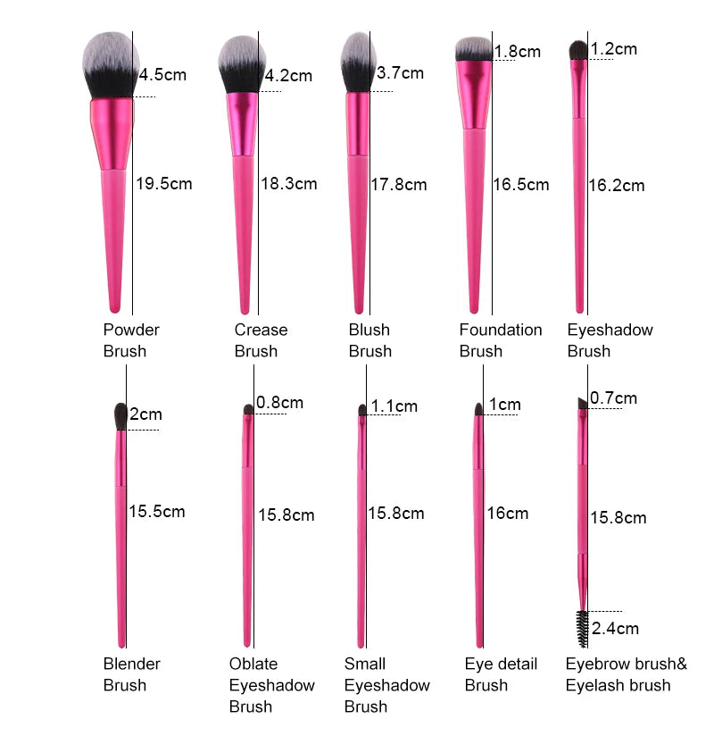 Set de 10 pinceaux de maquillage professionnels