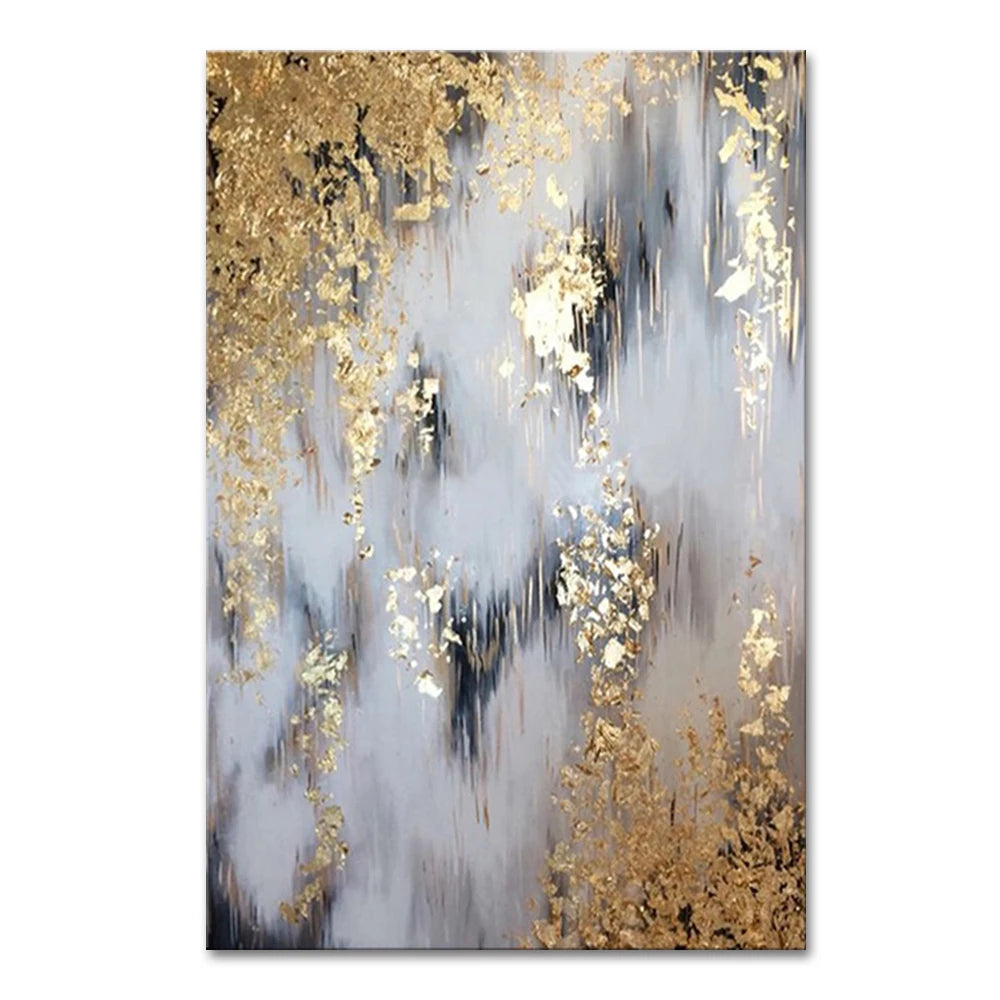 Tableau abstrait doré texturé peint à la main – décoration murale