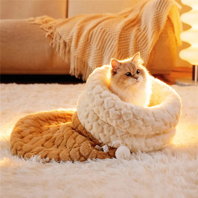 Sac de couchage douillet pour chat – lit grotte chaud en peluche