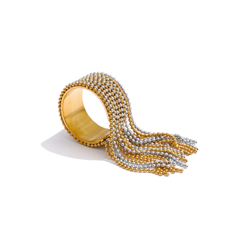Bague chaîne en acier inoxydable – ajustable, finition dorée