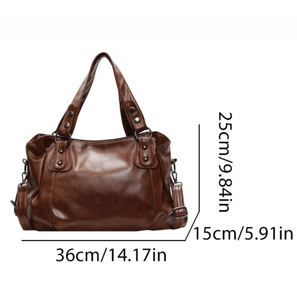Grand sac porté épaule femme en simili-cuir souple – style rétro