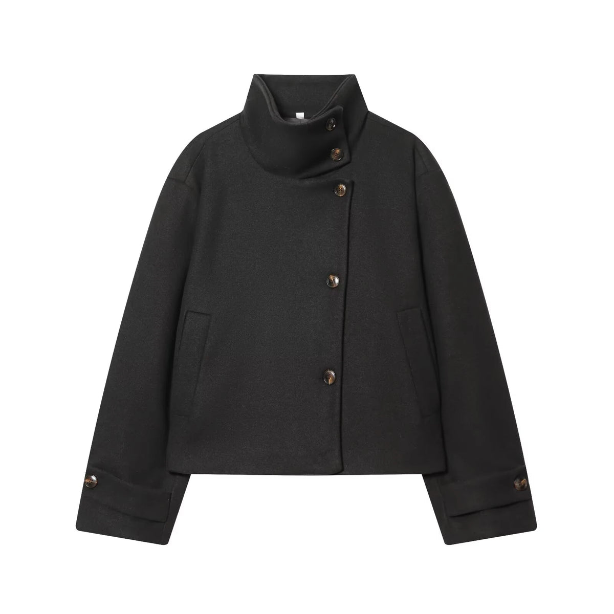 Manteau femme ample à col montant – boutonné, style minimaliste