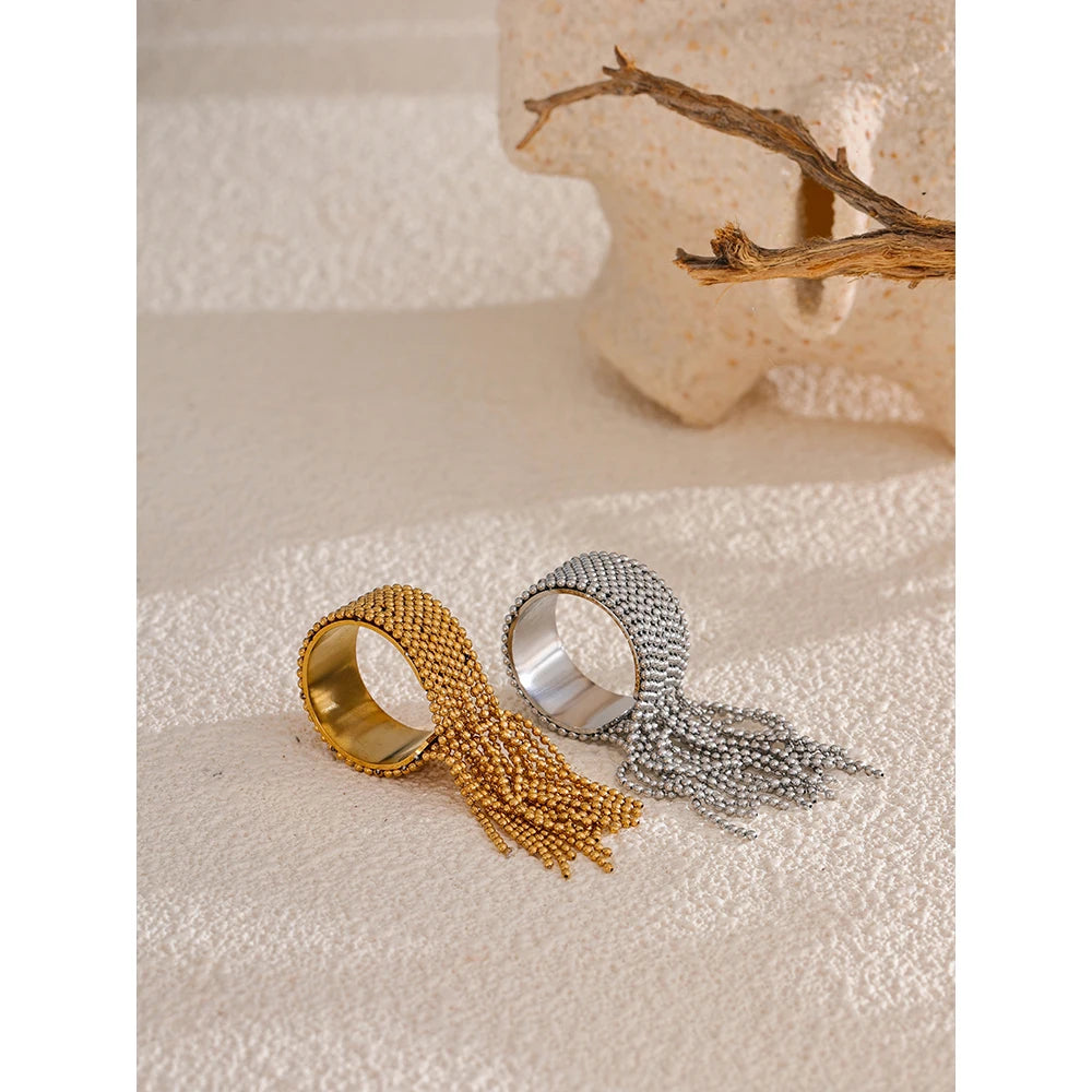 Bague chaîne en acier inoxydable – ajustable, finition dorée