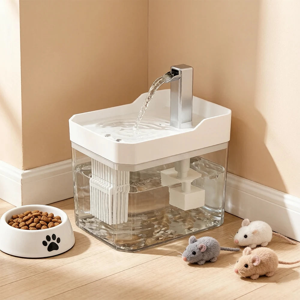 Fontaine à eau pour chat 1,5 L transparente – filtre et pompe USB-C