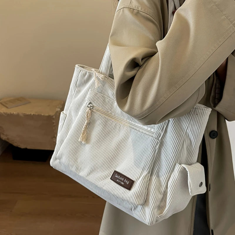 Sac fourre-tout femme en velours côtelé – multi-poches