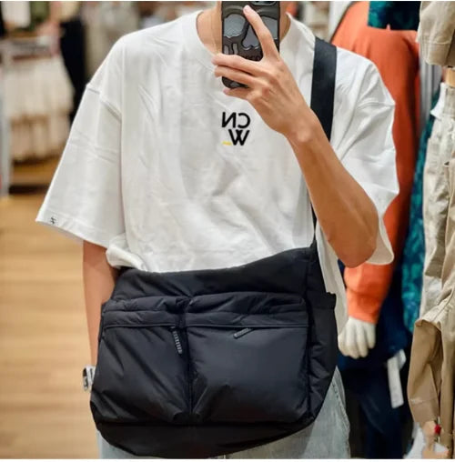 Sac bandoulière femme en nylon – multi-poches, grand format