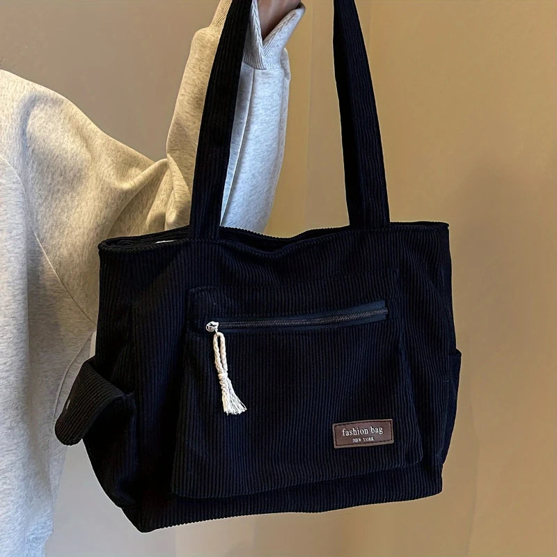 Sac fourre-tout femme en velours côtelé – multi-poches