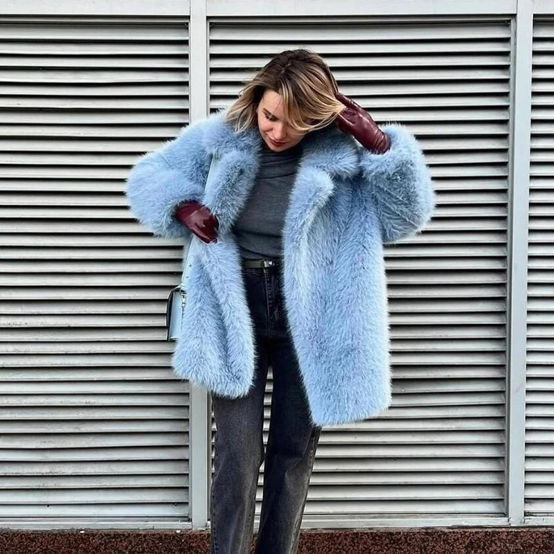 Manteau long femme en fausse fourrure – chaud et luxueux