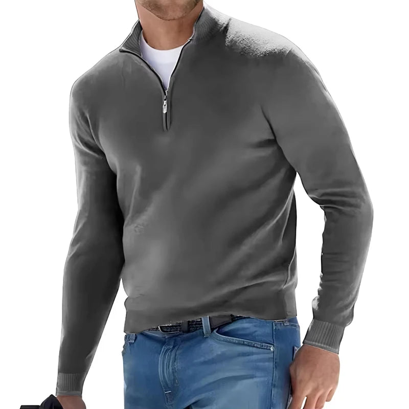 Sweat homme col demi-zip – chaud et uni