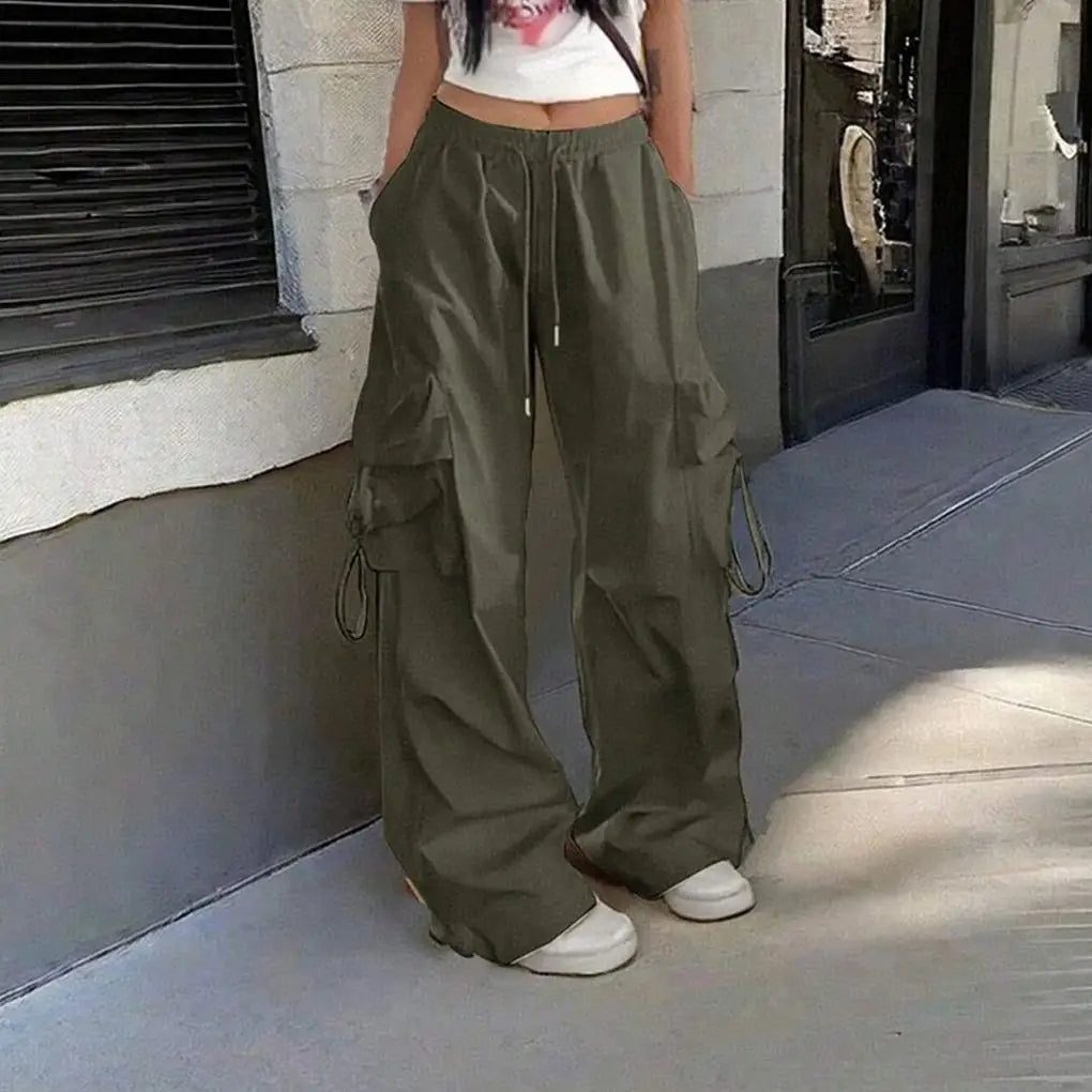 Pantalon large taille haute femme – poches, style vintage