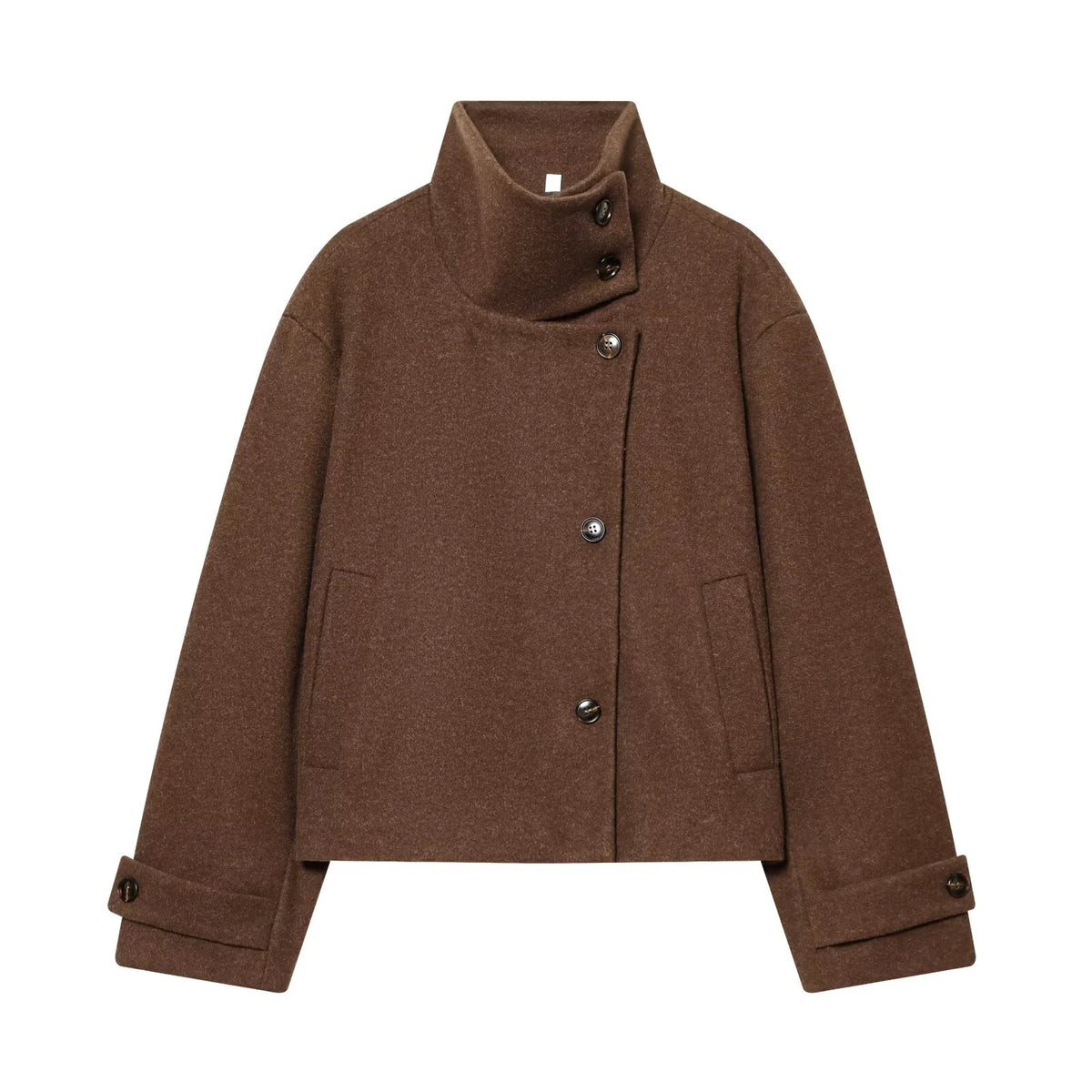Manteau femme ample à col montant – boutonné, style minimaliste
