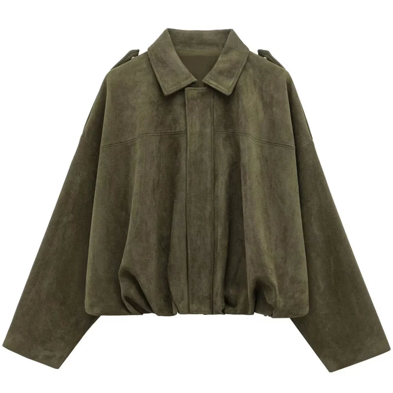 Blouson bomber court femme effet daim – oversize