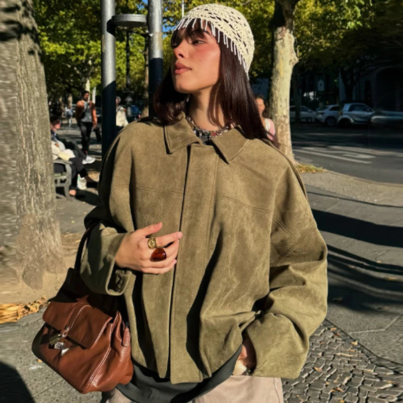 Blouson bomber court femme effet daim – oversize