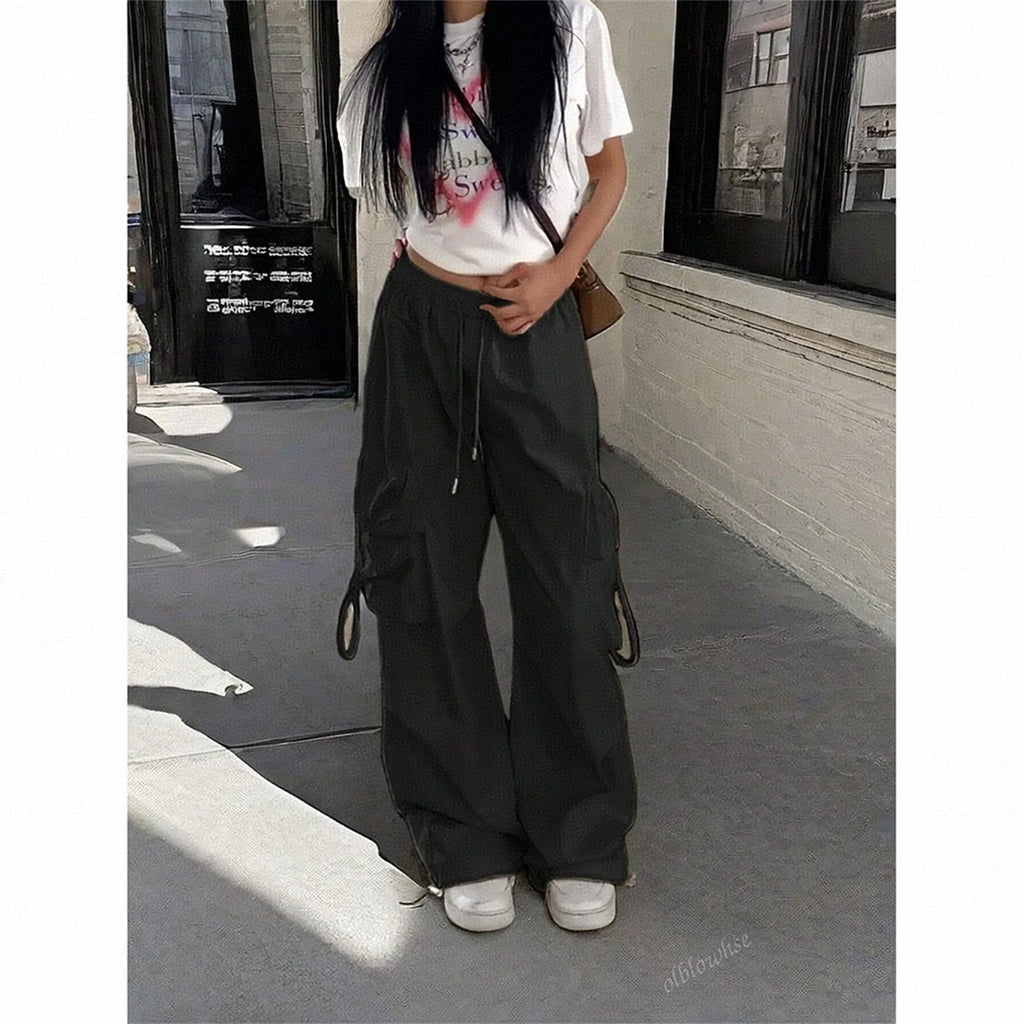 Pantalon large taille haute femme – poches, style vintage