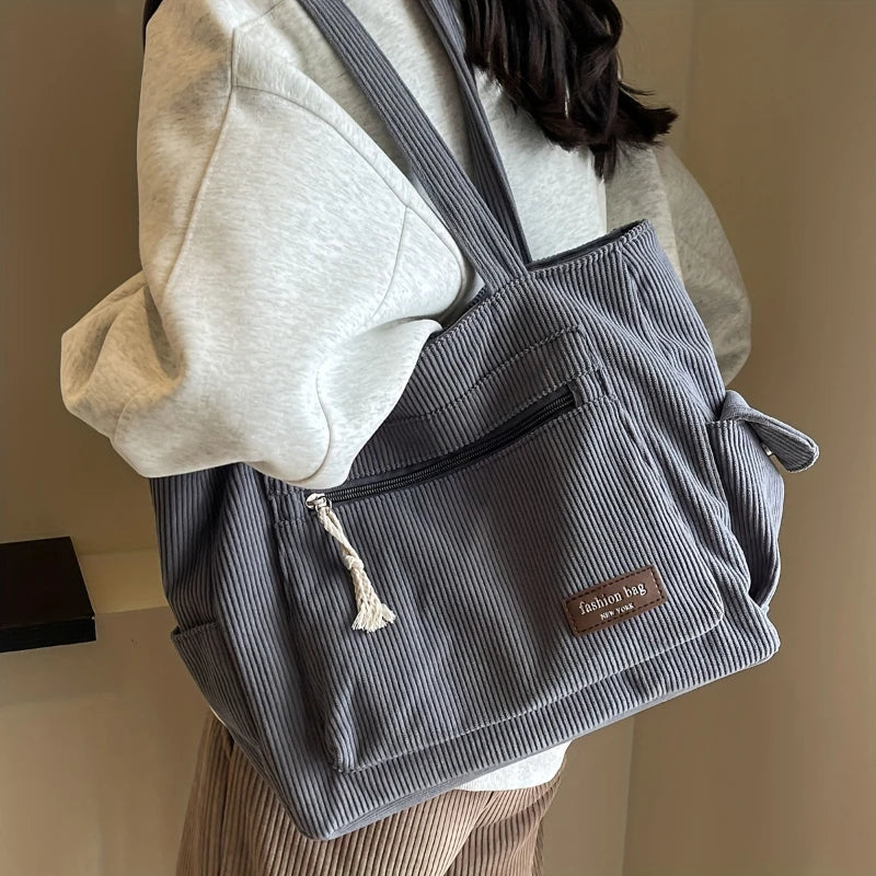 Sac fourre-tout femme en velours côtelé – multi-poches