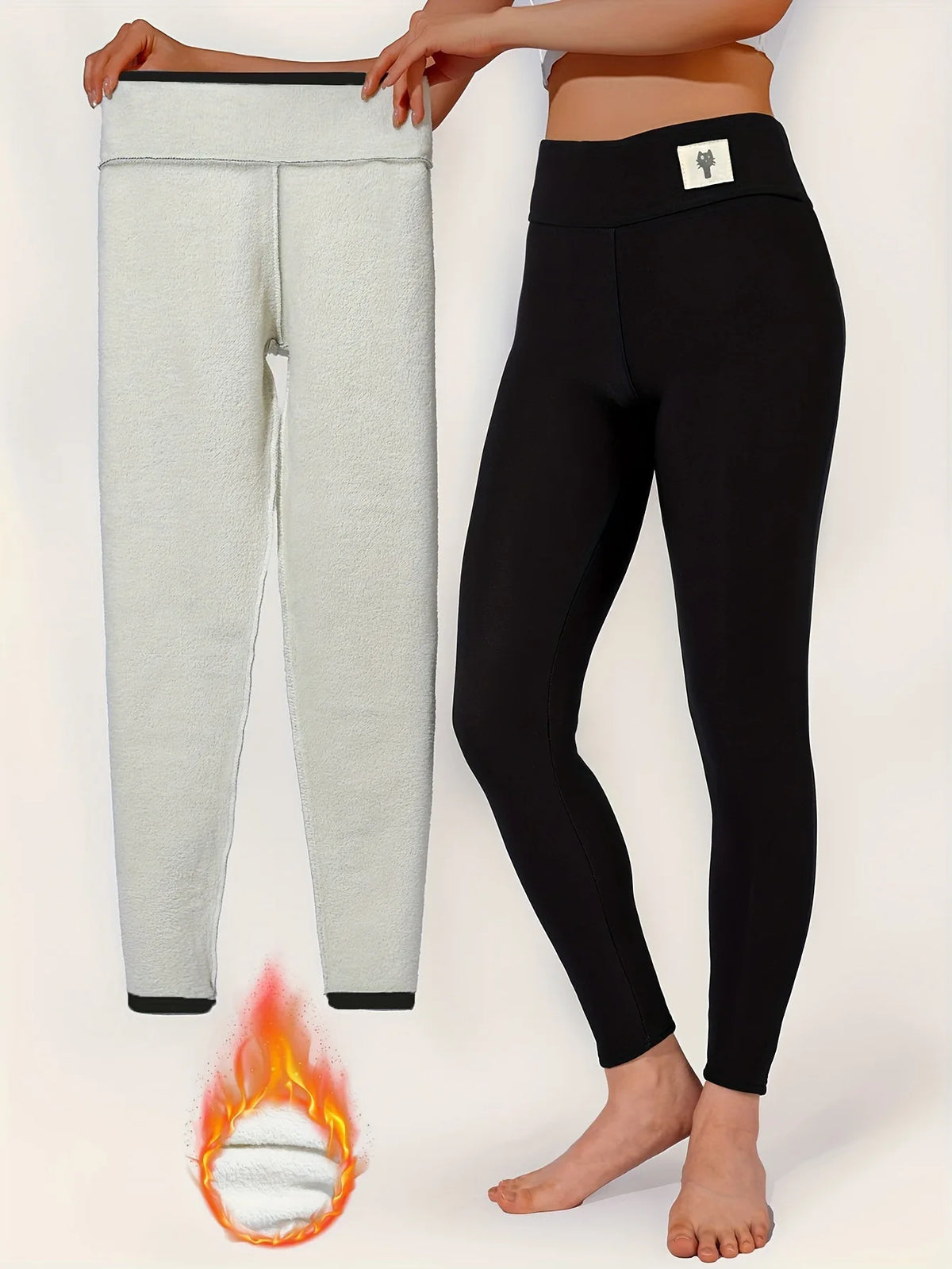 Pantalon jogging femme doublé polaire – taille haute, très chaud