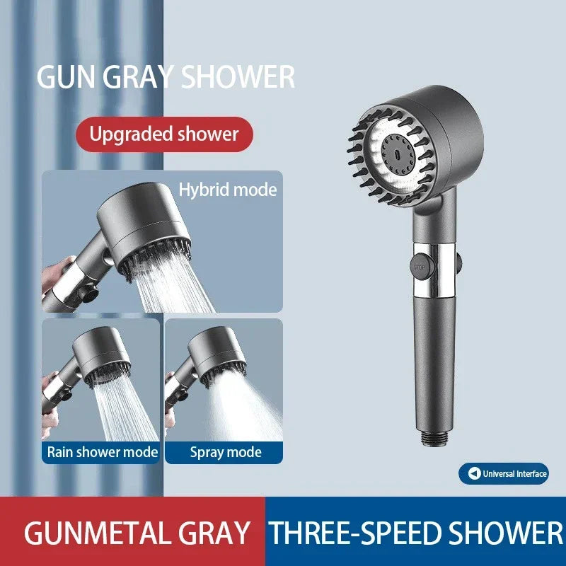 Pommeau de douche haute pression avec filtre – 3 jets et brosse massante