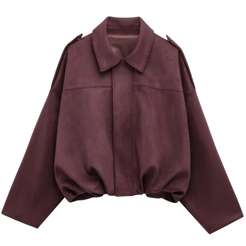 Blouson bomber court femme effet daim – oversize