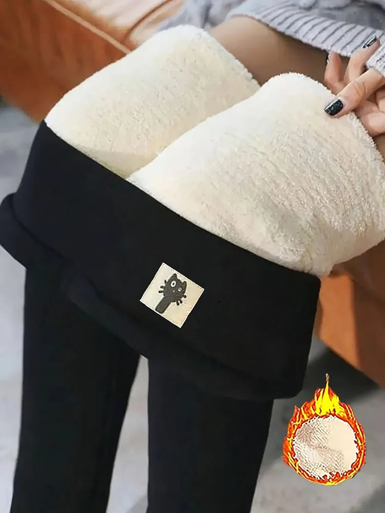 Pantalon jogging femme doublé polaire – taille haute, très chaud