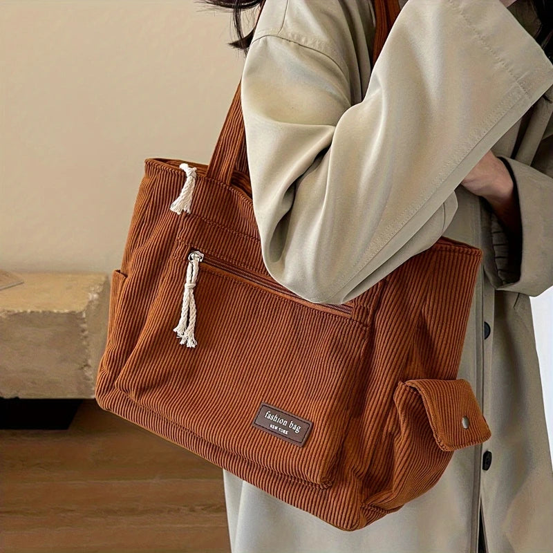Sac fourre-tout femme en velours côtelé – multi-poches