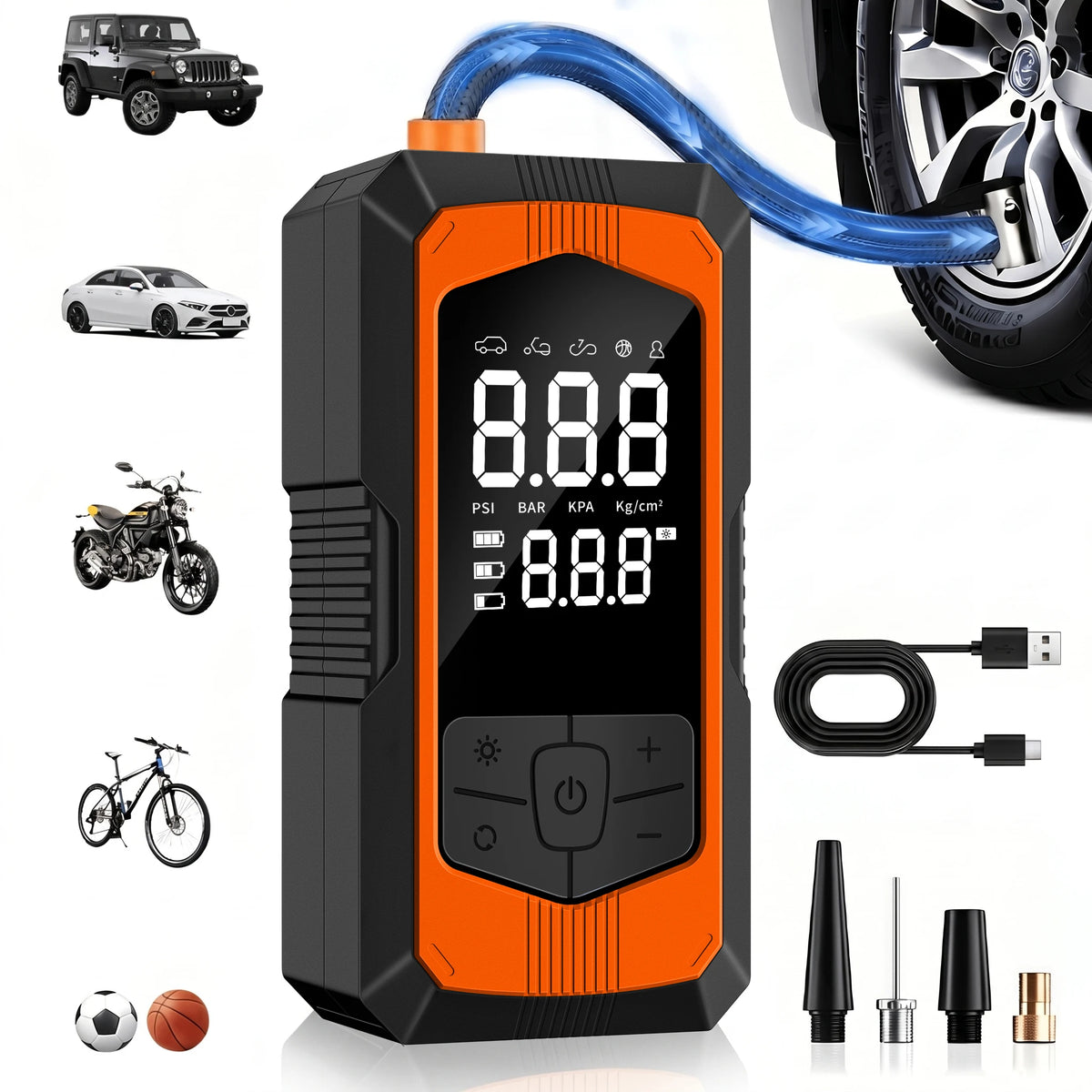 Gonfleur de pneus portable sans fil 150 PSI – écran numérique