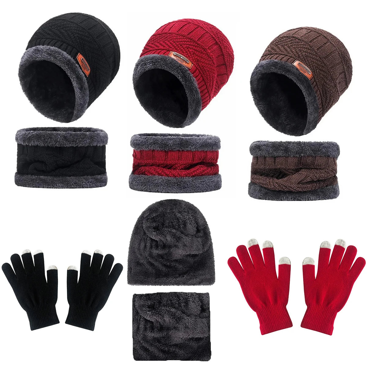 Ensemble bonnet, écharpe et gants doublés – 3, 4 ou 5 pièces