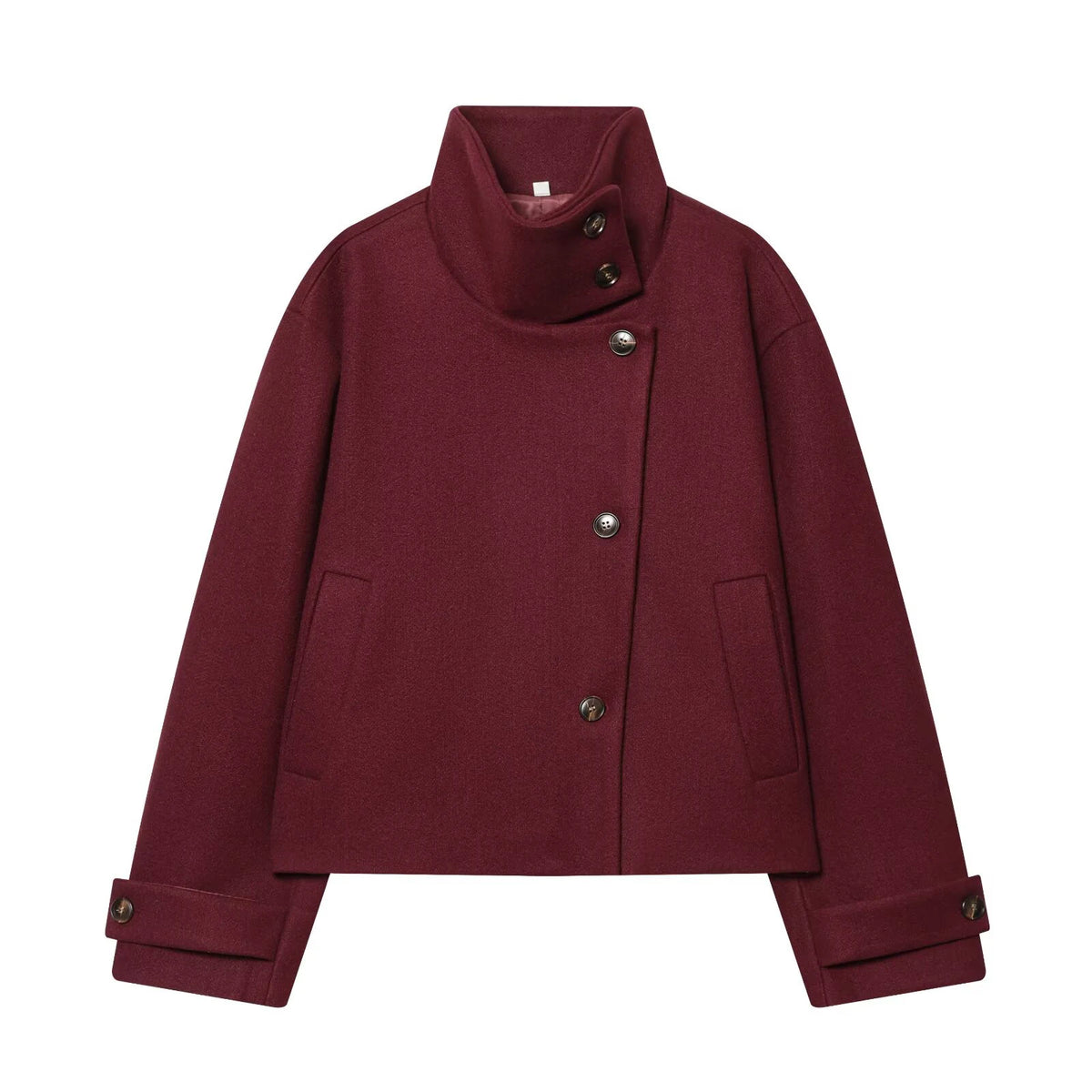 Manteau femme ample à col montant – boutonné, style minimaliste