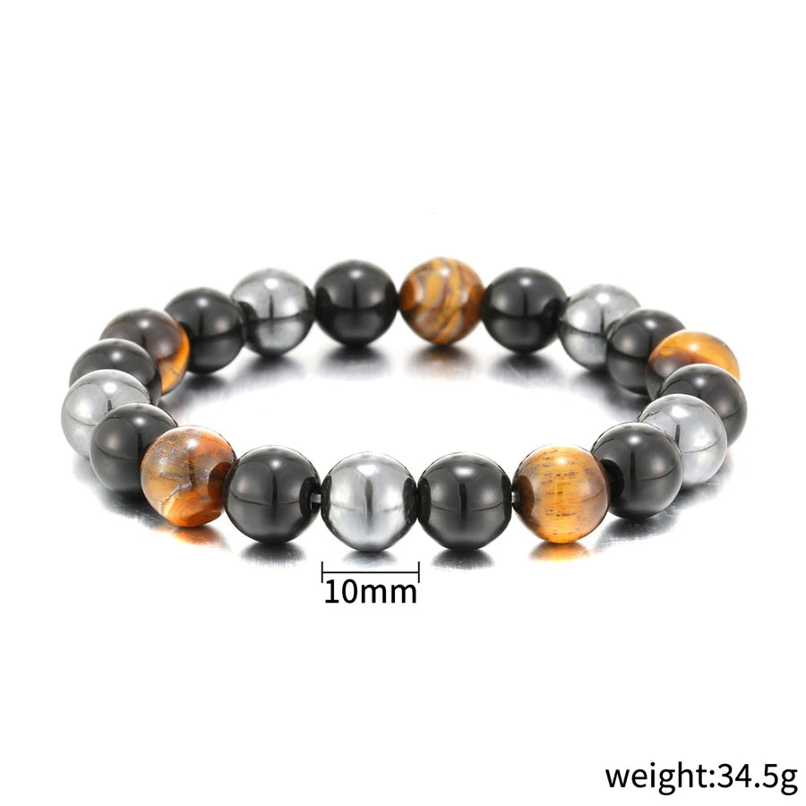 Bracelet en perles d'œil de tigre, obsidienne et hématite