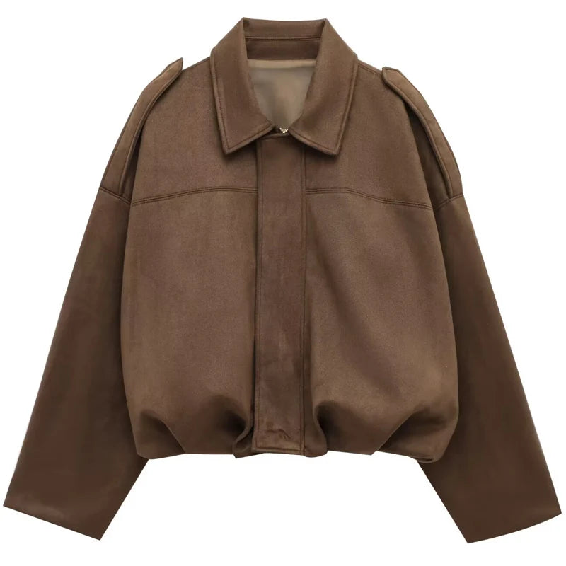 Blouson bomber court femme effet daim – oversize
