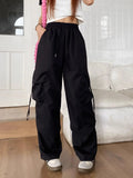 Pantalon large taille haute femme – poches, style vintage