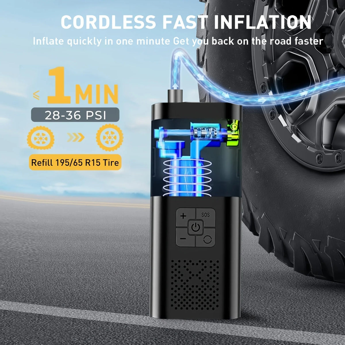 Gonfleur de pneus portable sans fil 150 PSI – écran numérique