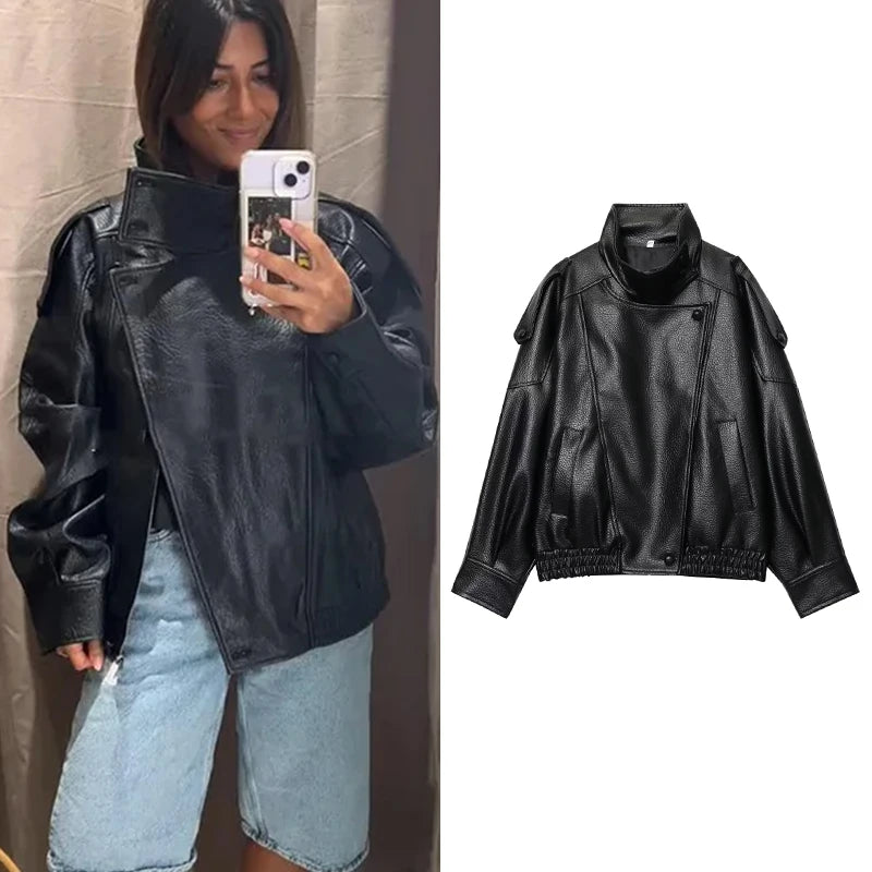 Veste en simili-cuir femme – coupe oversize chic