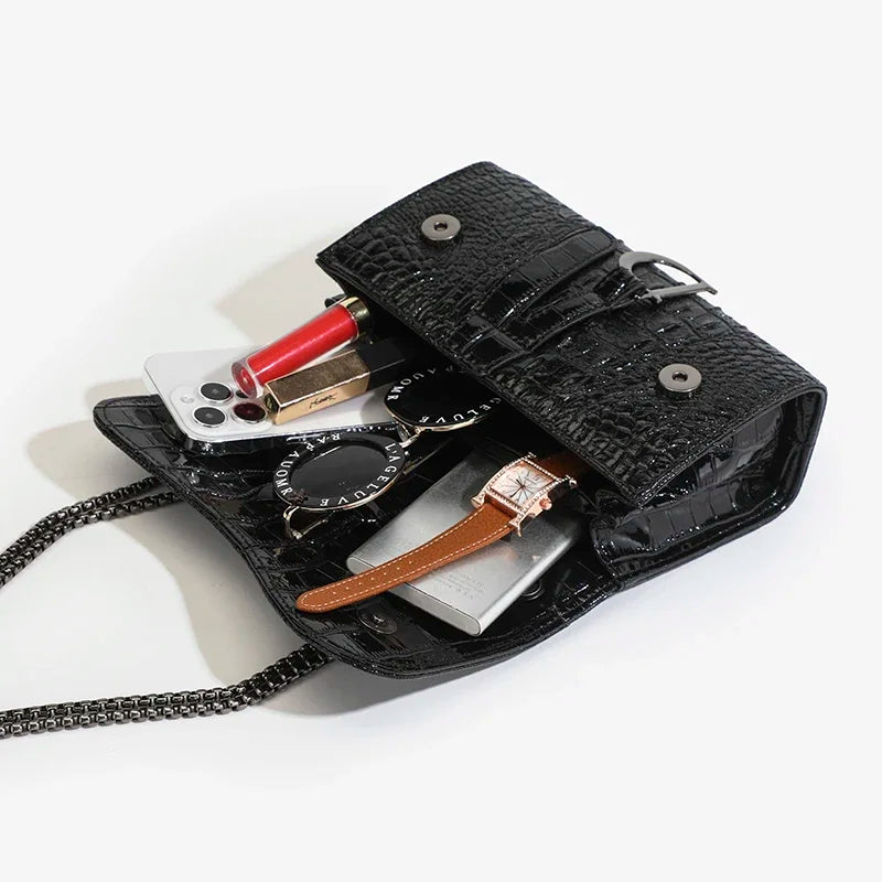 Sac à main femme effet croco à chaîne – soirée et quotidien