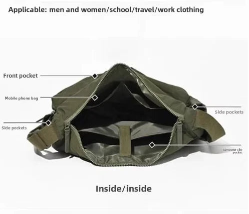 Sac bandoulière femme en nylon – multi-poches, grand format