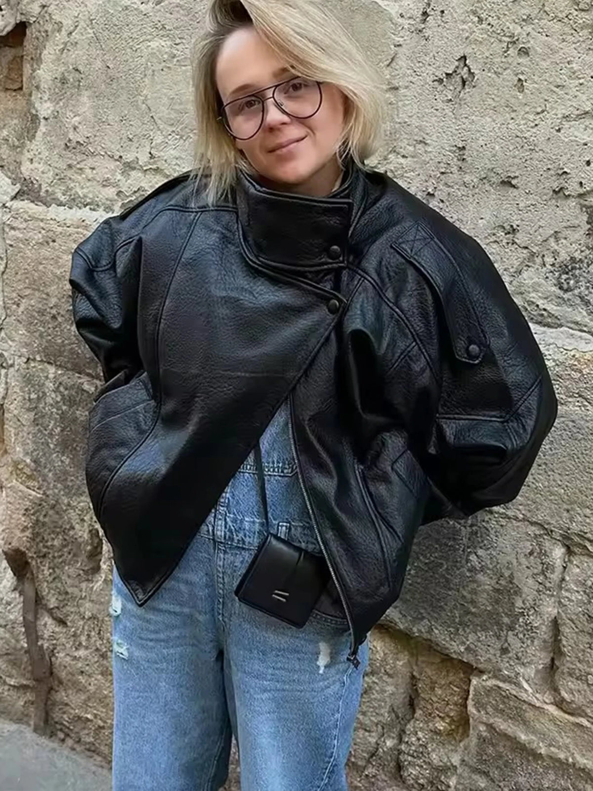 Veste en simili-cuir femme – coupe oversize chic