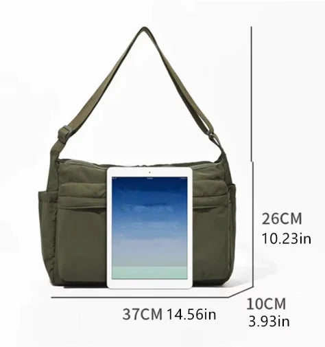 Sac bandoulière femme en nylon – multi-poches, grand format