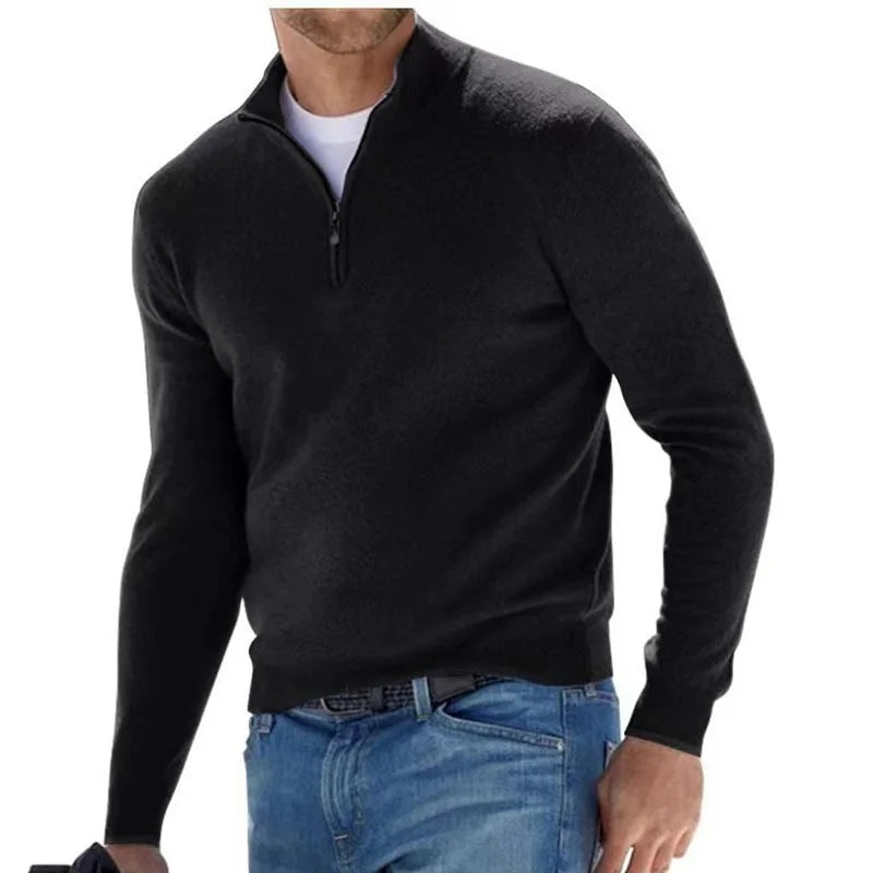 Sweat homme col demi-zip – chaud et uni