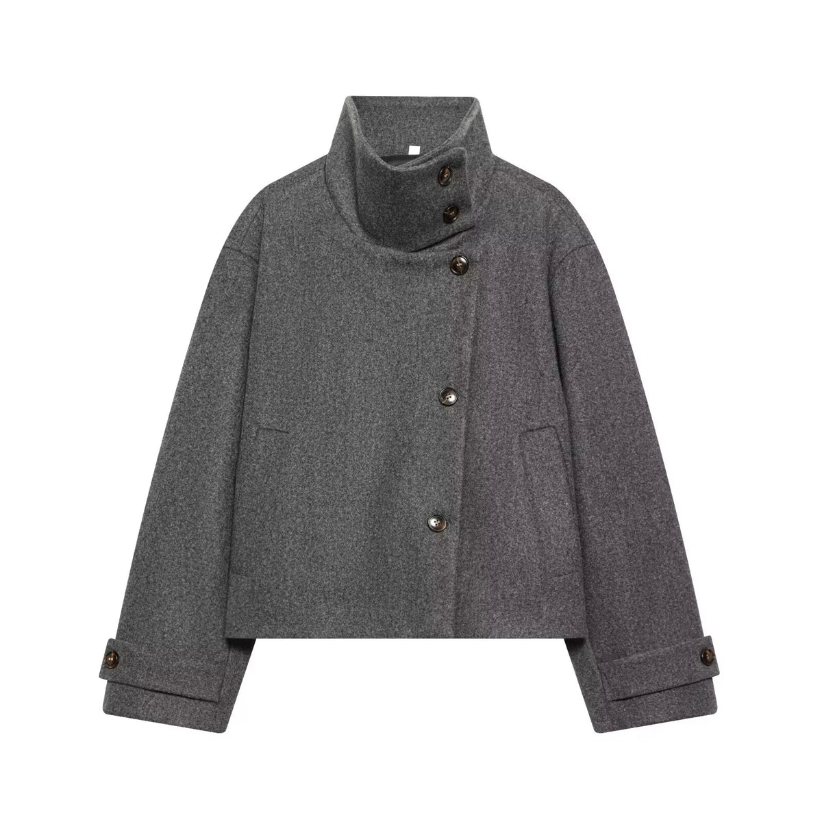 Manteau femme ample à col montant – boutonné, style minimaliste
