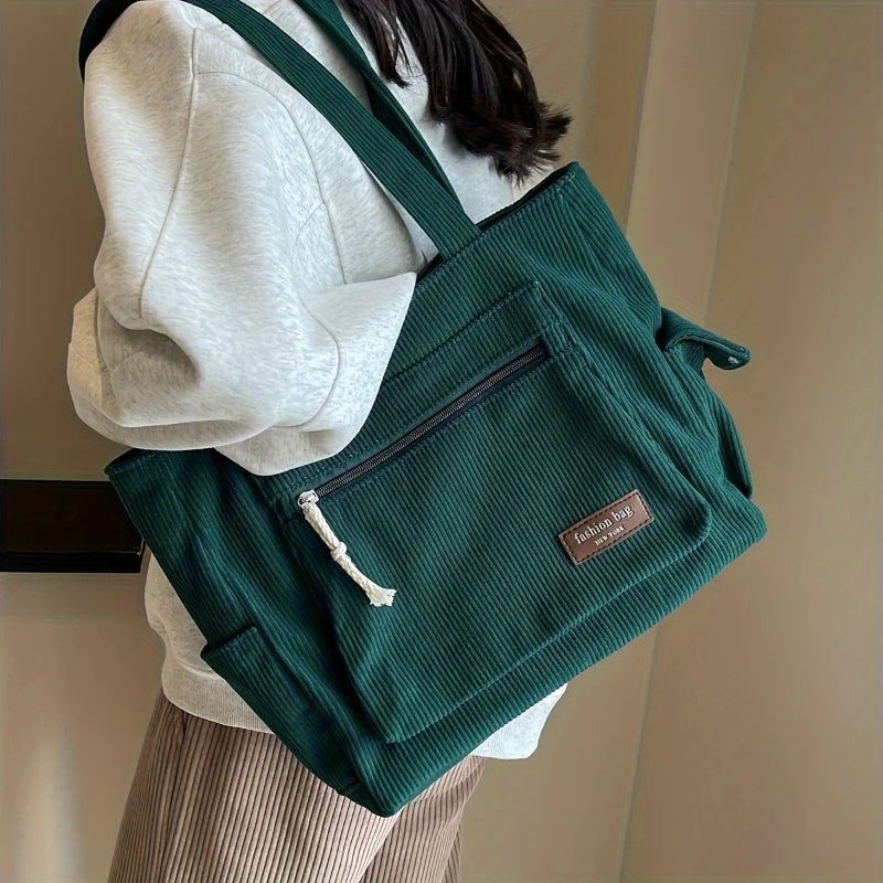 Sac fourre-tout femme en velours côtelé – multi-poches