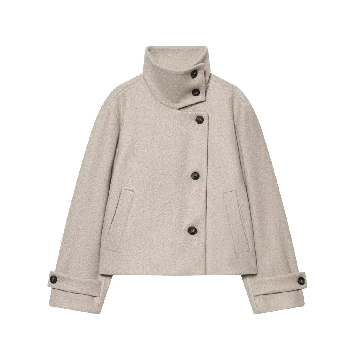 Manteau femme ample à col montant – boutonné, style minimaliste